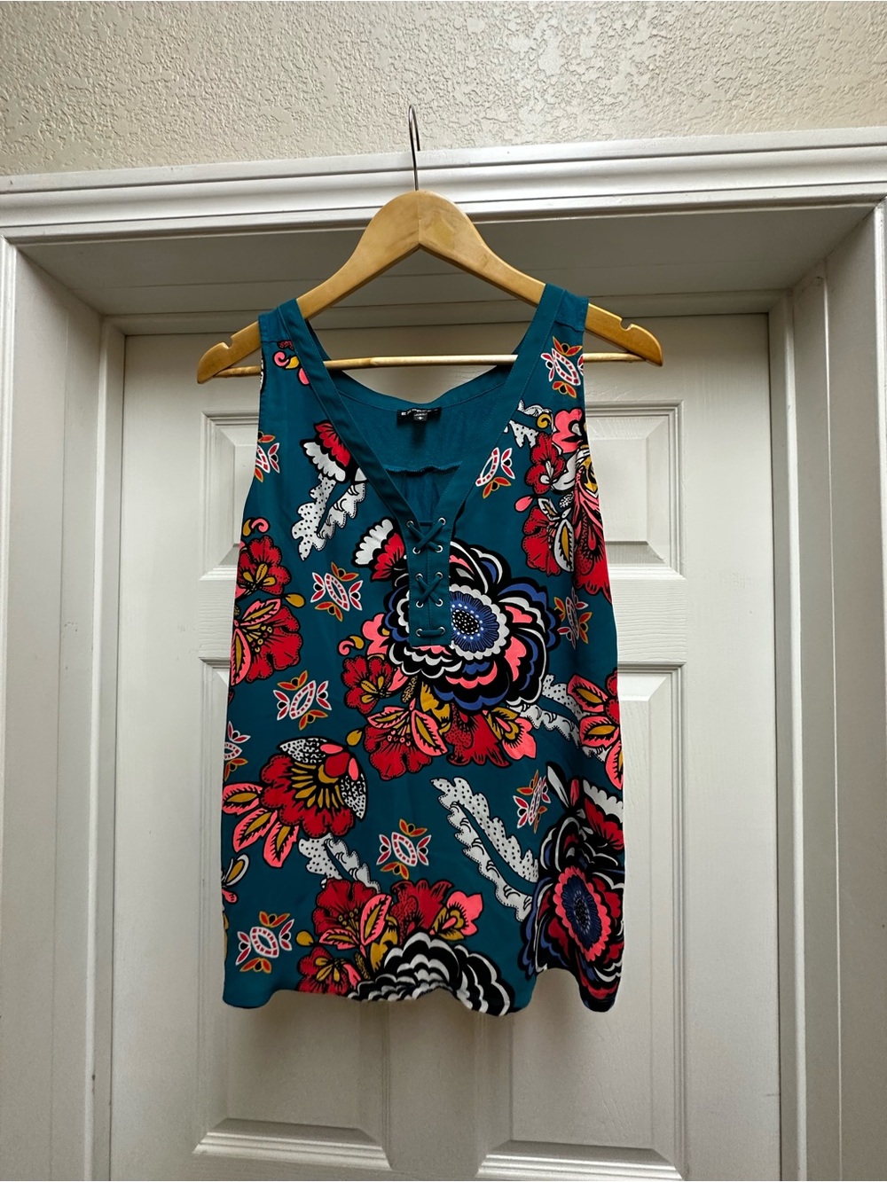Express Teal Floral Lace-Up Camisole